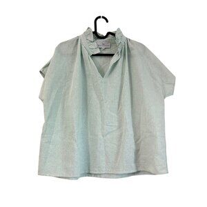 Never A Wallflower Glitter Blue Vicki Short Sleeve Ruffle Neck Blouse Medium